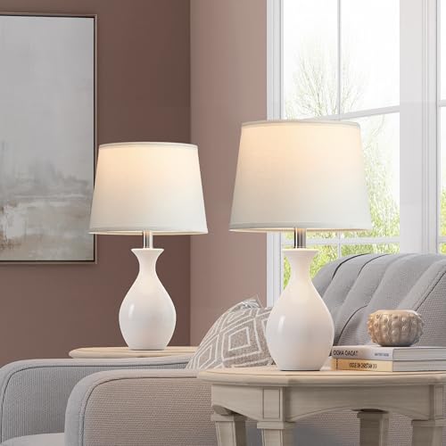 PARTPHONER Table Lamp Set of 2, Modern Ceramic Bedside Lamps for Night Stands, Classic Small Lamp Nightstand Lamp for Bedroom Living Room Desk End Table Rocker Swtich White by PARTPHONER - Used condition - Image 4