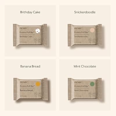 ProMix Nutrition Protein Puff Bars - Variety Pack - Birthday Cake, Snickerdoodle, Banana Bread, Mint Chocolate - Marshmallow Crispy Treat - High Protein & Low Calorie - 12 Bars
