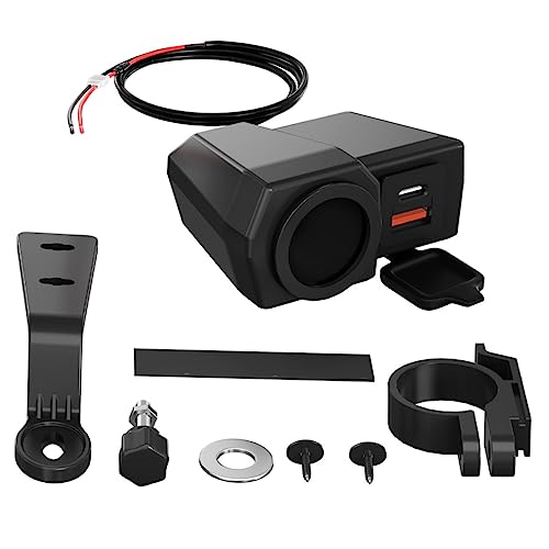 MUCKLILY Motorcycle Dual Ports USB Charger Adapter Voltmeter and Thermometer Handlebar Mount Phone Charger for Motorcycle Compatibility for USB Devices