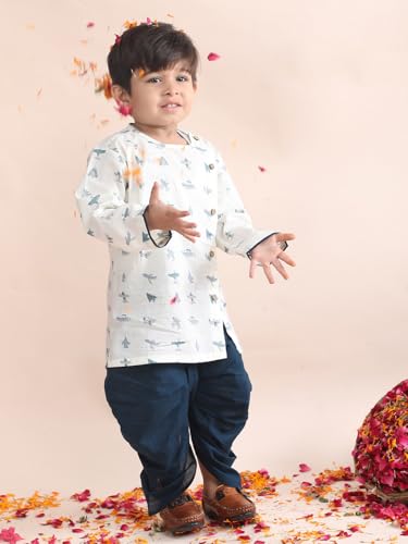 Image of POLKA TOTS Premium Cotton Dhoti Kurta Set for Kids Boys | Traditional Angrakha Style Ethnic Wear for Boys | Kurta Dhoti Set for Kids | Festive & Wedding Clothing Set for Baby