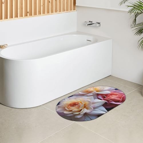 Tapis de bain en pierre de diatomée fleurs 50x80 cm pour douche