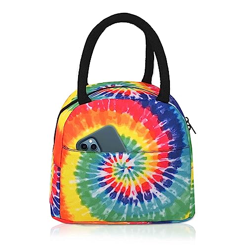 Swirl Tie Dye Lunch Bags Rainbow Color Insulated Reusable Lunch Box Thermal Cooler Lunch Tote Bag With Front Pocket For School Office Outdoor Picnic #TOP23