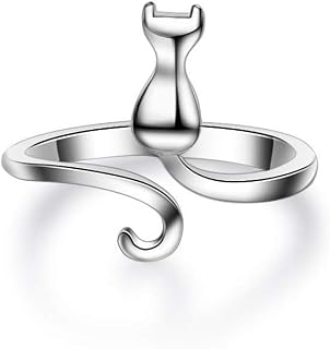 Cute Cat Sterling Silver Engagement Open Toe Rings Pet Lovers Dainty Adjustable Finger Promise Statement Band Ring Jewelry Gifts for Birthday Women Teen Girls Daughter