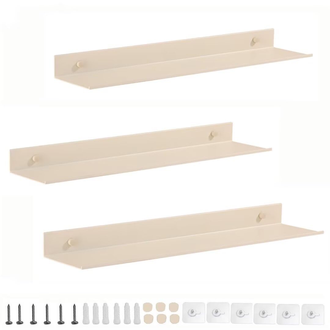 SaryEdge Wall Shelf Set of 3-50cm White Aluminium Floating Shelves, No Drill & Drilling Options for Living Room, Bedroom, Kitchen, Bathroom Storage,Milk-white-,Milk-white-70cm