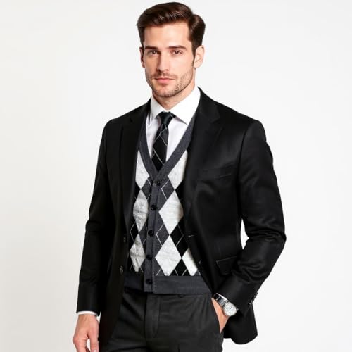 | Merino Wool Cardigan Sweater - Argyle Model | Woolmark Certified3