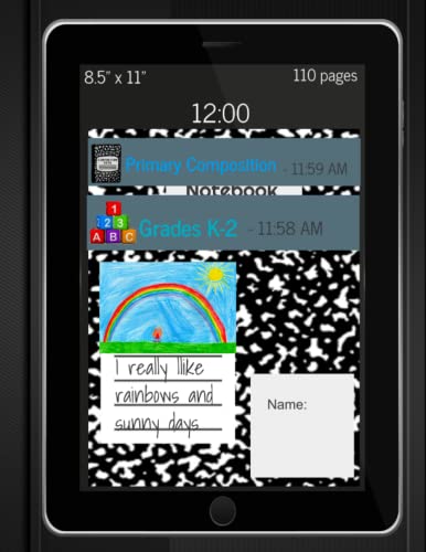 Primary Composition Notebook Grades K-2 Tablet theme with notebook wallpaper: Draw and Writing...