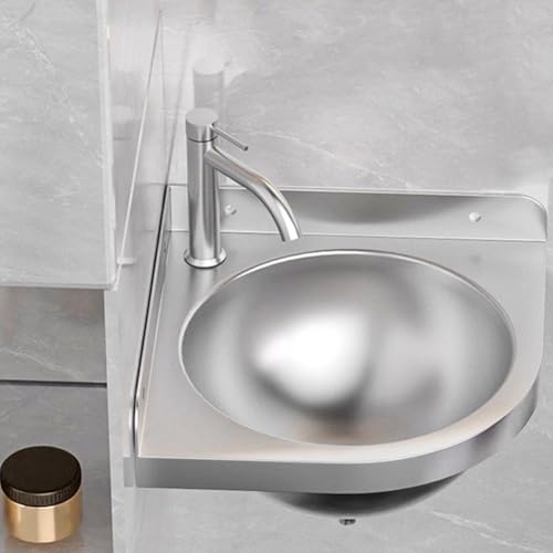 HEFJIAYCIQ Lavabo De Acero Inoxidable Para Esquina De Baño, Lavabo Triangular Para Montaje En Pared Con Grifo Y Kit De Desagüe, Para Garaje, Lavadero, Restaurante, Cocina,Silver 1,32x32x17.5cm