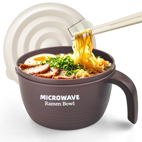 Layron Ramen Cooker Bowl - 45 oz Microwaveable Noodle Bowl Ramen in few Minutes- BPA Free and Dishwasher Safe Set with Chopsticks Perfect for Dorm