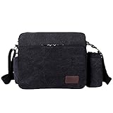 MeCool Umhängetasche Herren Retro Schultertasche Kleine Canvas Messenger Taschen für Sporttasche Outdoor Freizeit Schule Segeltuch Reisetasche Strandtasche Günstige Freitag Handtaschen, Braun Schwarz (Schwarz One)