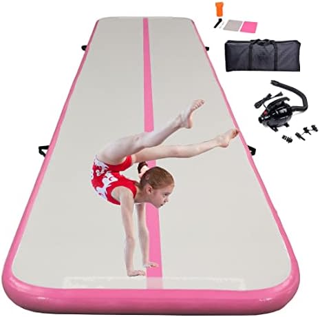 Air Track Tumble Mat Gymnastics Training Mats 10ft 13ft 16ft 20ft Tumbling Track Gymnastic Equipment for Home with Electric Air Pump (3m, Pink)