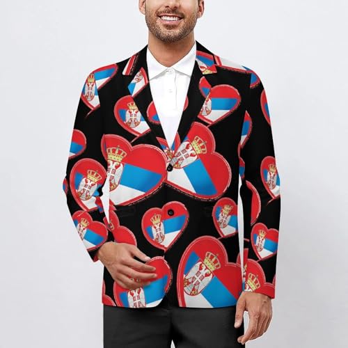 Serbia Flag Heart Men's Slim Suit Long-Sleeve Prom Tuxedo Classic Two Button Business Jacket2