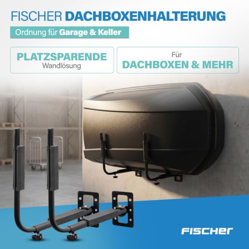 FISCHER Wandhalterung Dachbox, Halter aus Metall, mit Montagematerial, platzsparende Aufbewahrung für Garage und Keller, vielseitig verwendbar, max. Tragkraft 40 kg, schwarz – Bild 2