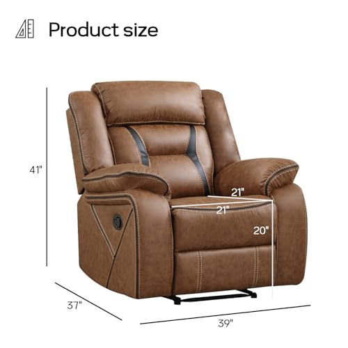 Image of EBELLO Faux Leather Manual Recliner Chair, Modern Design Single Reclining Sofa Chair with Comfortable Armrest and Backrest, Furniture for Living Room, Bedroom, Brown