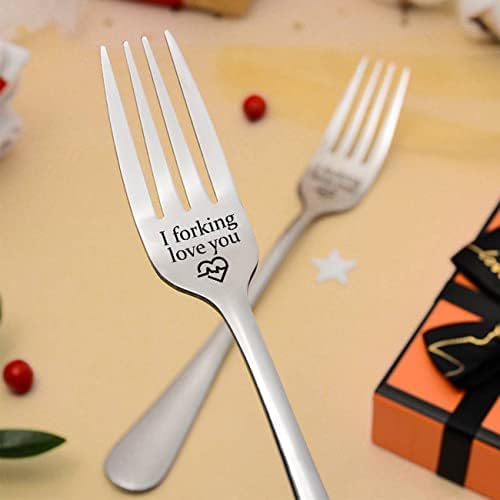 Twaynorb Engraved Fork - Best Funny Gift For Loved One, I forking Love You Fork in Gift Box, Carving Fork, Stainless Steel Dinner Forks (A)