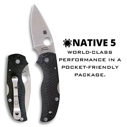 Spyderco Native 5 Knife - Black Carbon Fiber Handle With Plainedge, Full-Flat Grind, Cpm S90V Steel Blade And Back Lock - C41Cffp5 #TOP1