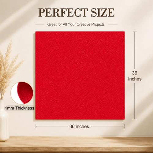 Image of Red Large Felt Fabric 36 inch x 36 inch (1 Square Yard), 1mm Stiff Felt Sheet, Nonwoven Fabric for Crafts, DIY Projects, Art, Sewing, Lining & Decorations