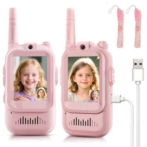 Video Walkie Talkies for Kids, Handheld 2 Pack Rechargeable Video Intercom Kids Walkies Talkies, Indoor Outdoor Toys for Family Games, Outside,...