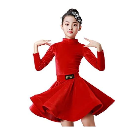 Latin Dance Dress för flickor Samba Tango Salsa Magen Ballroom Dancewear Danskostymtävling,Red,M