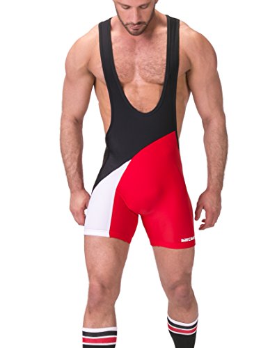 Barcode Berlin 91345 Singlet Luckenwalde - Wrestling Anzug - Ringer Anzug - Ringer Trikot (X-Large, Schwarz/Weiss/Rot) Cover