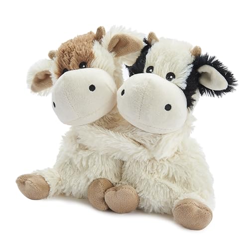 Warmies Warm Hugs Sac de blé chauffant Vache avec parfum de lavande française séchée, jouet câlin entièrement chauffable pour soulager l'anxiété et la douleur