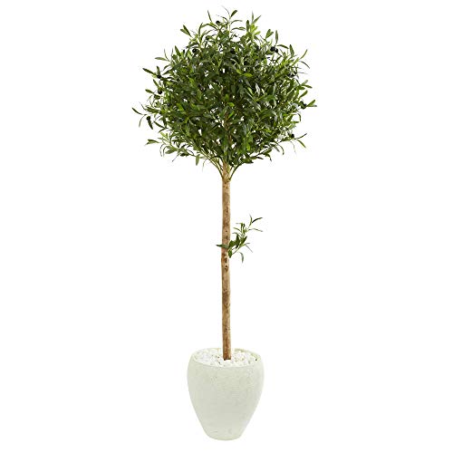 Nearly Natural 5ft. Olive Topiary Artificial Tree in White Planter by Nearly Natural - Used condition - US$116.94