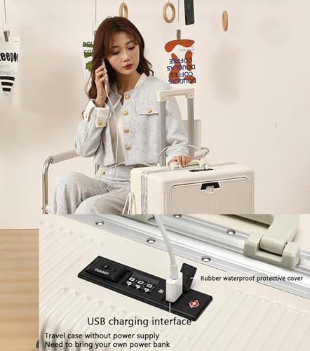 Front Opening Luggage Compartment Pull Rod Aluminum Frame, Large Capacity USB Charging with Cup Holder Hard Sided ABS Suitcases,3,20in2