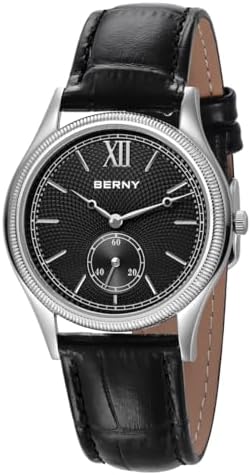 BERNY Quartz Silver Watch for Men, Vintage Style 3ATM Waterproof Wristwatch