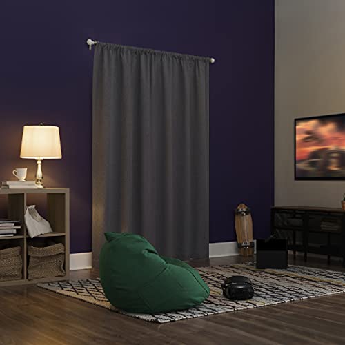 Sun Zero Jules Brushed Tonal Textured Total Blackout Rod Pocket Curtain Panel, 40" X 63", Sterling #TOP1