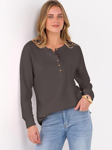 Image of ANRABESS Women's Waffle Knit Henley Top Long Sleeve Shirts