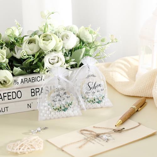 Otuuz 30 Schutzengel Anhänger mit Organzabeutel Taufe Hochzeit Gastgeschenke Schön Dass Du Da Bist Schlüsselanhänger Glücksbringer Engel Dankgeschenke für Firmung Konfirmation Kommunion (Blätter)