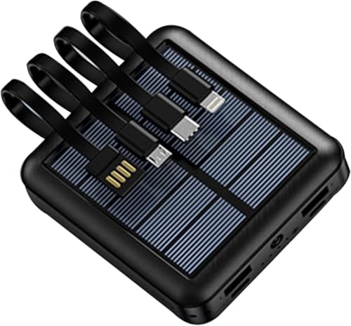 DEALS Solar Power Bank - Mini Caricatore Solare con 4 Cavi Integrati e Torcia LED