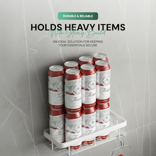 Image of amazon basics 2 Pack Self Adhesive Bathroom Shelf for Wall, Bathroom Organiser Without Drill, Rust Resistant Wall Mounted Bathroom Rack for Shampoo, Soap & Toiletries, Black