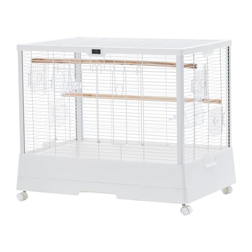 WildVenture Portable 28 Inch White Metal Flight Cage for Parakeets, Cockatiels, Budgies, Conures, Lovebirds – Removable Tray, Rolling Stand, Perches, Temp & Humidity Monitor – for Small/Medium Birds by WildVenture - Used condition - Image 4