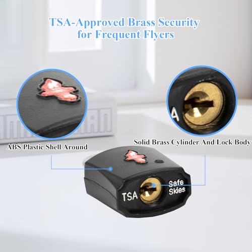 Image of TSA Keyed Alike Luggage Lock 6-Pack Black - Family Travel Set | 6 locks share 1 key. 2 keys per lock. TSA Safe Skies approved. Steel cable. For suitcases, backpacks, gym lockers.