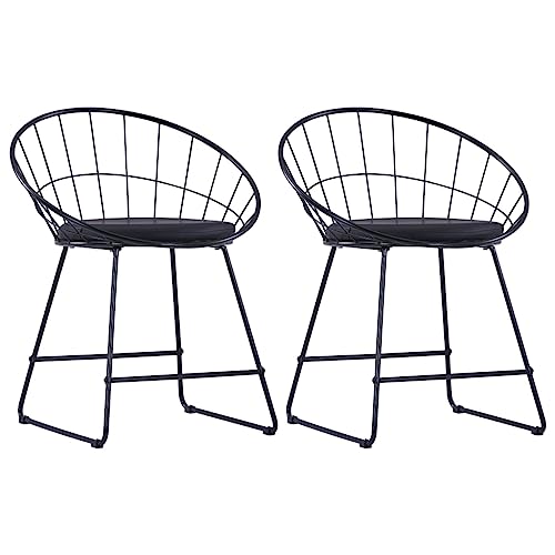 ZQQLVOO Lot de 2 chaises de salle à manger en cuir synthétique noir et acier, modernes avec revêtement en poudre pour plus de stabilité et de durabilité, coussins d'assise doux pour plus de confort