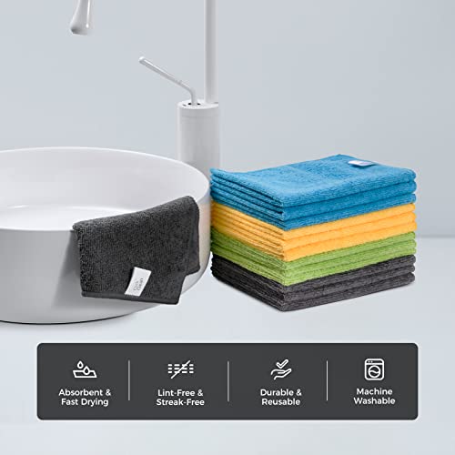 Click Clean Microfiber Cleaning Cloths, 12-Pack, Size 12" X 16", Lint-Free, Streak-Free, Reusable Cleaning Towels For Cleaning Windows, Glass, Mirrors, Wind Shields, Stainless Steel #TOP1