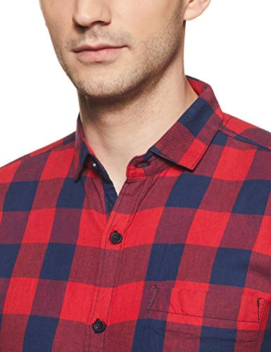 Image of Men's Red Cotton Full Sleeve Checkered Casual Shirt