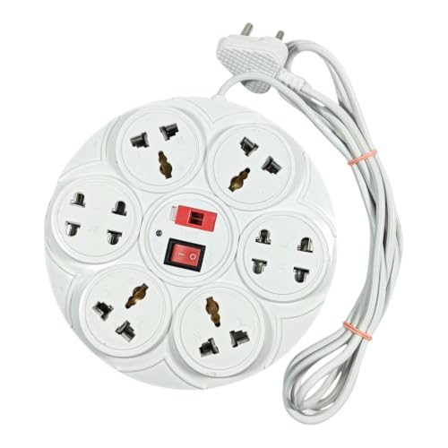 Image of 8+1 Round Strip Extension Cord 6A 8 Universal Socket Multi Plug Point Extension Board with LED Indicator and Switch (Cable Length: 2.0 Meter, 240Volt)