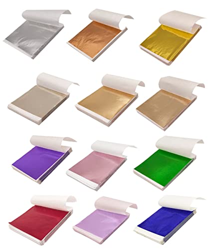 600 Pieces Imitation Gold Foil Sheets, BetterJonny 12 Colors 8x8.5cm Gold Leaf Paper for Decoration Arts Nail Painting Gilding Crafting
