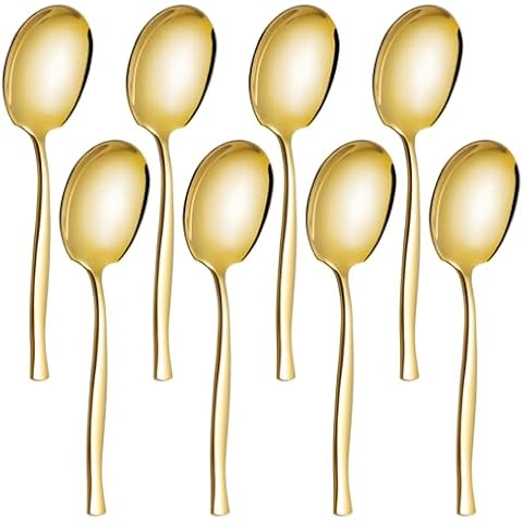 Neadas 8 Pieces Gold Serving Spoons, Stainless Steel Large Buffet Spoons Cover