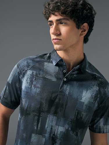 Image of TECHNOSPORT Mens Slim Fit All Over Print Half Sleeve Polo T-Shirt with UPF50+, Quick Dry for Regular Use