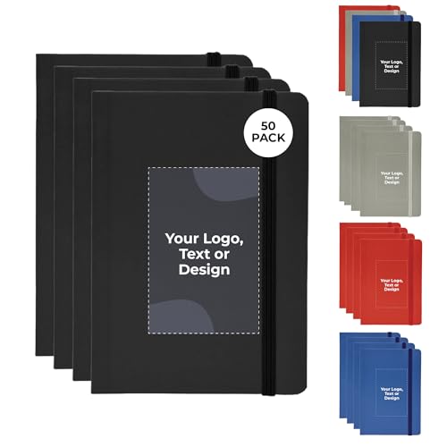 Cimpress Personalized Notebook, Custom Journal with Logo and Text, Soft Cover, Lined pages, Pocket Notebook, 4.13 x 5.75 in, 50 Pack, Black, Office Supplies for Business, Corporate Gifts, Events