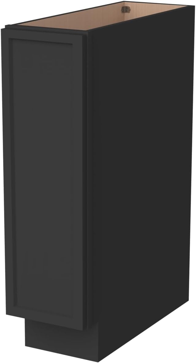 Solid Wood RTA Full High Door Cabinet Tray Base Cabinet Kitchen Grooming Organizer Utensil storage cabinet -with 1 Door 1 Shelf ( Charcoal Black, Cabinet:9”×24”×34-1/2”;Door:8-5/8”×3/4”×29-5/8”)