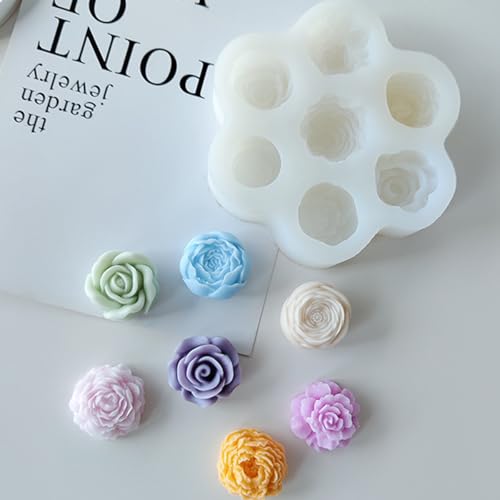 image for JIECHOGJ Silicone Flower Molds Set, 3D Rose Peony Succulent Design, 7-