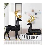 2pcs 3D Geometric Elk Resin Statue, Seated and Standing Elegant Lucky Deer, Luxurious Simple Style I
