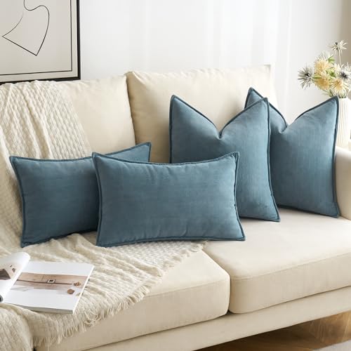 MIULEE Pack of 2 Dusty Blue Decorative Chenille Pillow Covers 20x20 Inch by MIULEE - Image 4