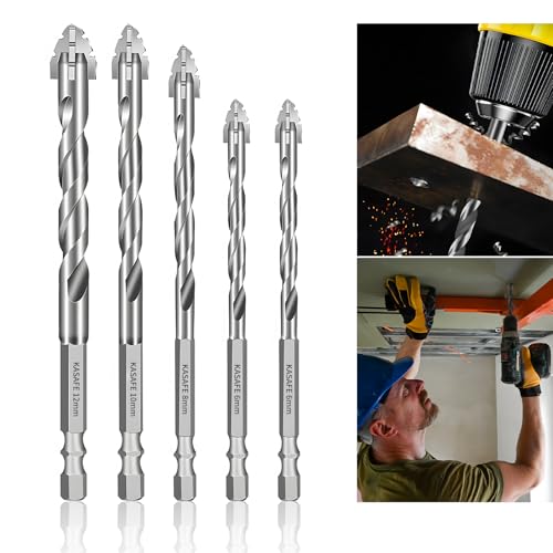 KASAFE 4 Blade Serrated Eccentric 4 Flute Drill Bits Set, Concrete Masonry Drill Bits for Brick, Tile, Wood & PVC, Fine-Polished Carbide Tips with 1/4" Hex Shank, Sizes 6/8/10/12mm 1 KASAFE 4 Blade Serrated Eccentric 4 Flute Drill Bits Set, Concrete Masonry Drill Bits for Brick, Tile, Wood & PVC, Fine-Polished Carbide Tips with 1/4" Hex Shank, Sizes 6/8/10/12mm