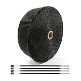 GFC サーモバンテージ バイク マフラー 耐熱バンテージ ロング結束バンド4本付属 エキマニ エキパイ 薪ストーブ 煙突 耐熱布 1260度 放熱抑制 グラスファイバー 汎用品 ThreeBox スリーボックス ブラック 5cmx5m