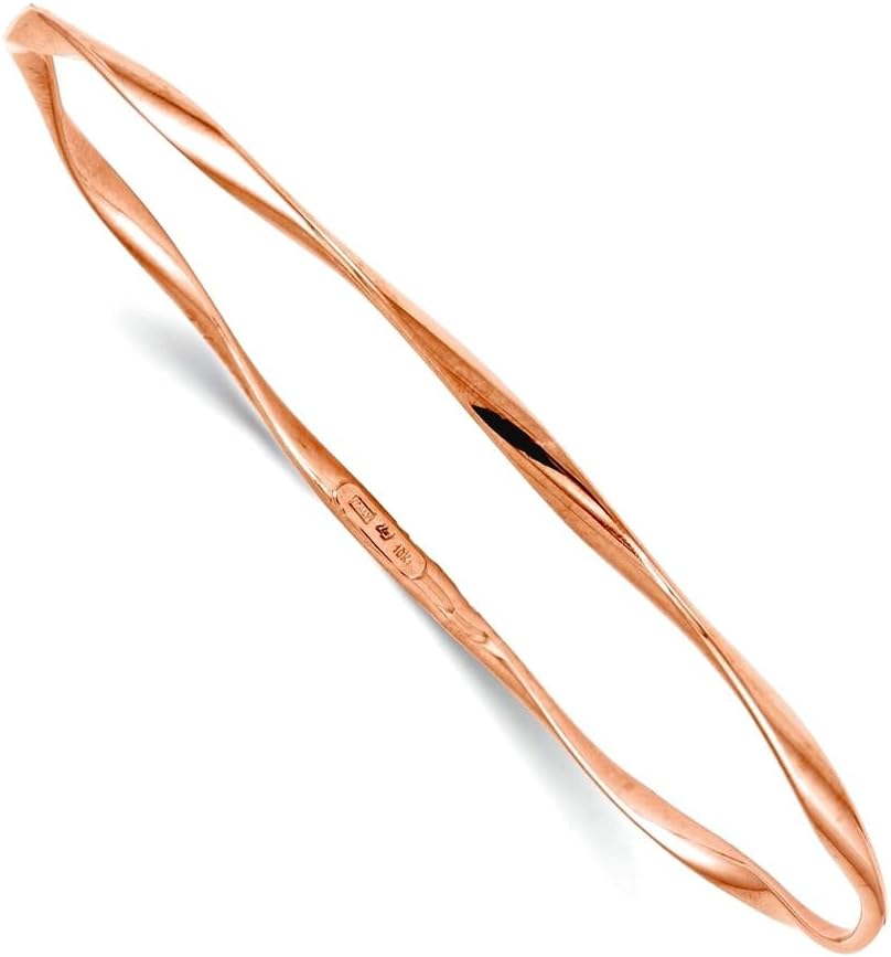 JewelryWeb 10k Rose Gold Twisted Slip on Polished Slip-on Bangle Bracelet 7 Inch 9.5mm Wide Cuff Bracelet for Women