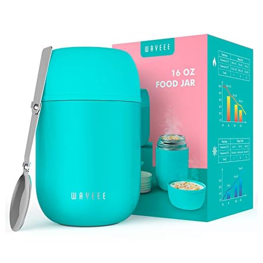 Insulated Food Jar WayEee Vacuum Bento Box Lunch Containers 16 oz for Kids Adults, Stainless Steel Leak Proof Wide Mouth Food Soup Thermos with Spoon Keeps Food Hot Cold for School Travel Picnic -Blue